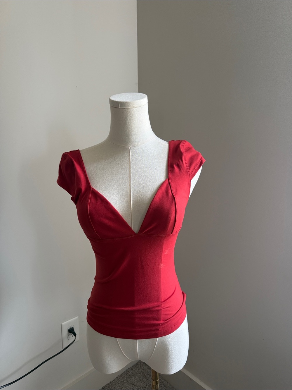 Free People Red Deep V Cap Sleeve Top
